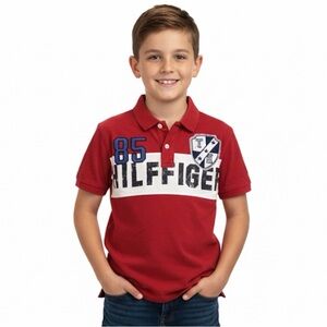 Tommy Hilfiger Red Short Sleeved Polo Golf Shirt, Youth Boy’s Size 8-10 Years